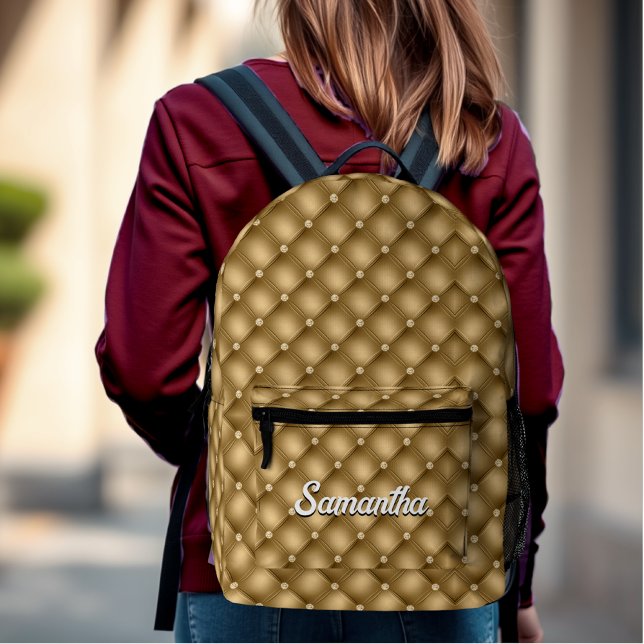 Elegant gold faux glitter drips monogrammed printed backpack (Creator Uploaded)