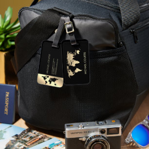 Elegant Gold Faux Travel World Map Personalised Luggage Tag