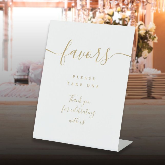 Elegant Gold Favours Modern Script Table Pedestal Sign (Elegant Gold Favors Modern Script Table Pedestal Sign)