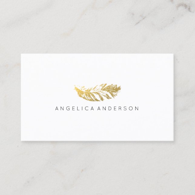 Elegant Gold Feather Business Card (Front)
