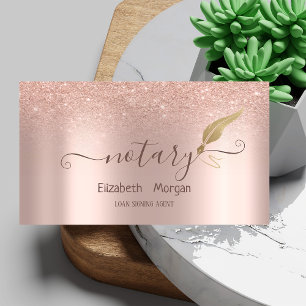Elegant Gold Feather Notary Rose Gold Glitter Business Card