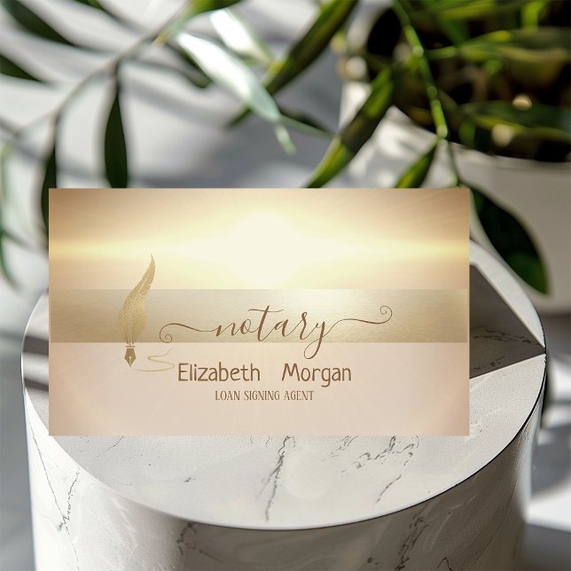 Elegant Gold Feather Notary Signing Agent  Business Card (Creator Uploaded)