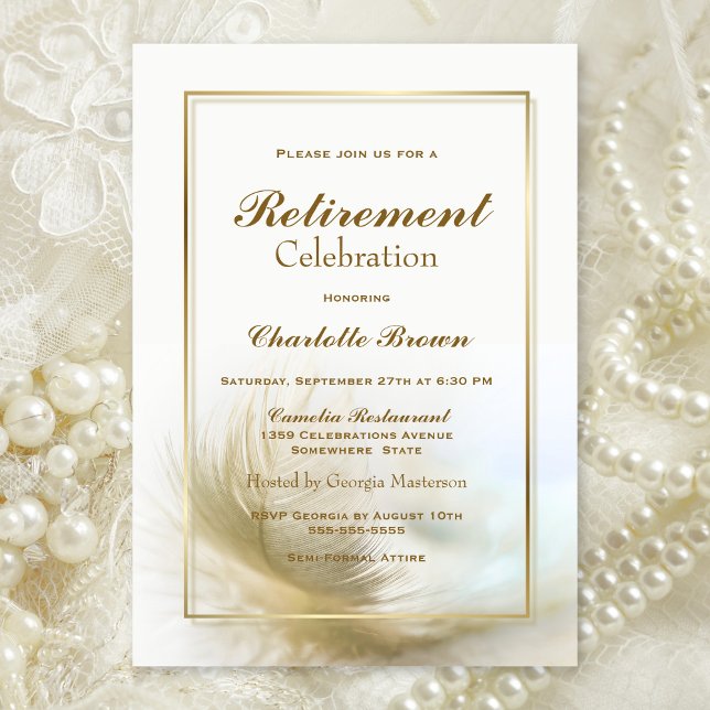 Elegant Gold Feather Retirement Celebration Invitation (Creator Uploaded)