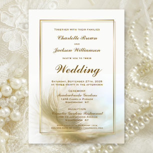 Elegant Gold Feather Wedding Invitation