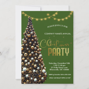 Elegant gold festive Christmas tree ,green Invitation