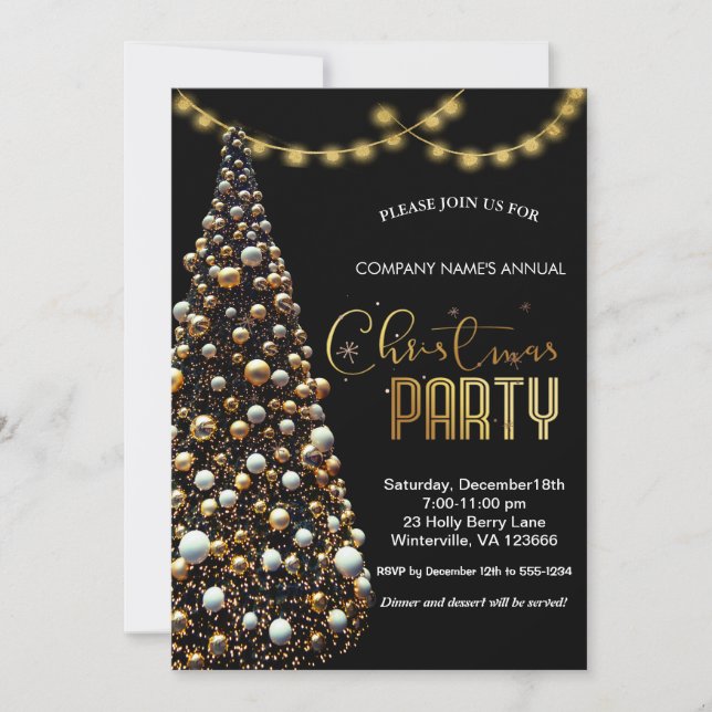 Elegant gold festive Christmas tree Invitation (Front)