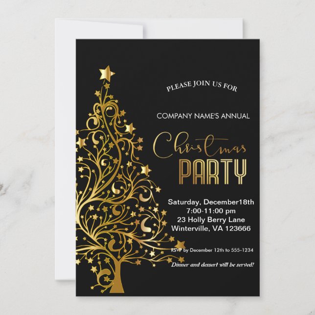 Elegant gold festive Christmas tree Invitation (Front)