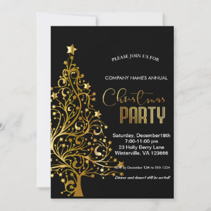 Elegant gold festive Christmas tree Invitation