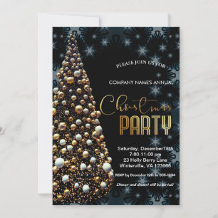 Elegant gold festive Christmas tree Invitation