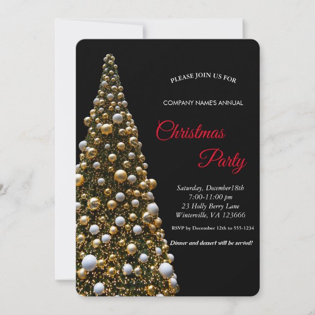 Elegant Gold  festive Christmas tree Lamps Invitation (Front)