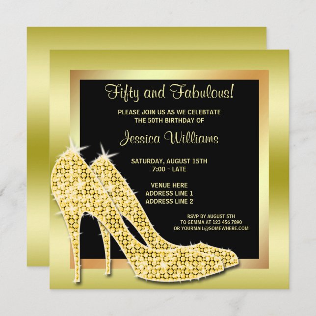 Elegant Gold Fifty & Fabulous Birthday Party Invitation (Front/Back)