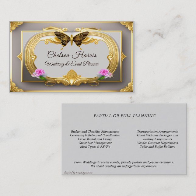Elegant Gold Filigree Beautiful Butterfly & Roses  Business Card (Front/Back)