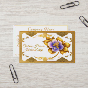 Elegant Gold Filigree Beautiful Purple Flower Business Card