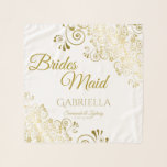 Elegant Gold Filigree Bridesmaid Wedding Favour Scarf<br><div class="desc">This beautiful chiffon scarf is designed as a wedding gift or favour for Bridesmaids. Designed to coordinate with our Gold Foil Elegant Wedding Suite, it features a gold faux foil filigree flourish border with sophisticated script reading "Brides Maid" as well as a place to enter her name, the couple's name,...</div>