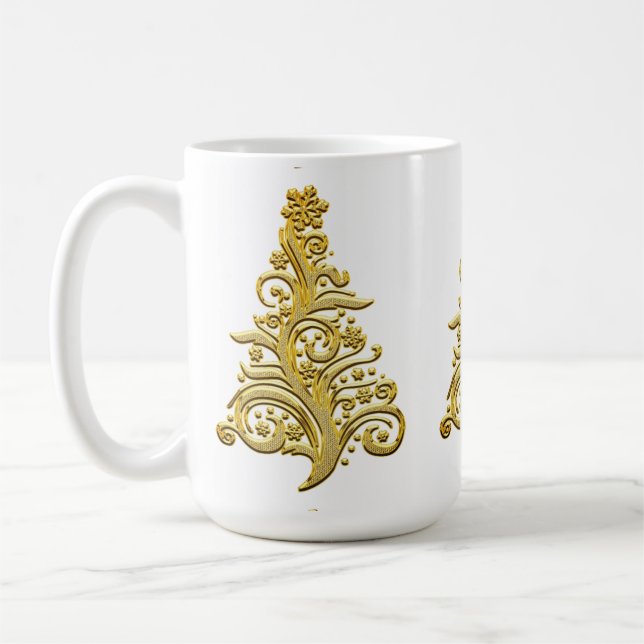 Elegant Gold Filigree Holiday Christmas Tree Coffee Mug (Left)