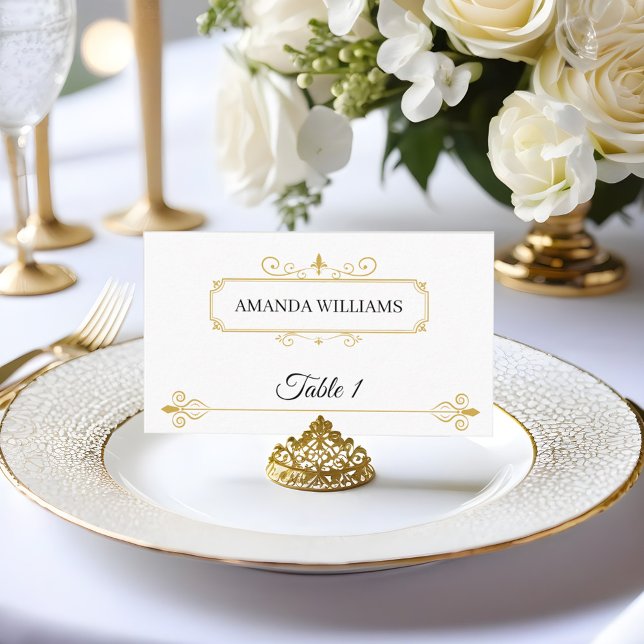 Elegant Gold Filigree on White, Wedding Place Card (Creator Uploaded)