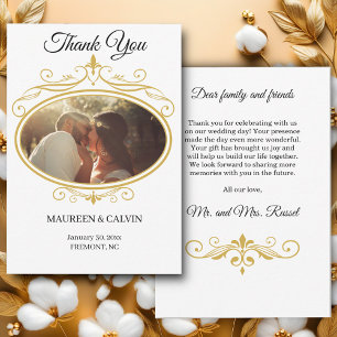 Elegant Gold Filigree on White, Wedding Thank You Card