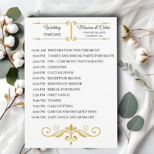 Elegant Gold Filigree on White, Wedding Timeline Programme