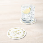 Elegant Gold Filigree Simple Chic Wedding Round Paper Coaster<br><div class="desc">These wedding coasters are designed to coordinate with our Gold Foil Elegant Wedding Suite. They feature gold text on a white background with a gold faux foil floral border. There is a place to enter the couple's names and the wedding date. Wonderful wedding memento.</div>