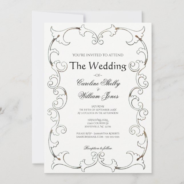 Elegant Gold Filigree Simple Wedding Invitation (Front)