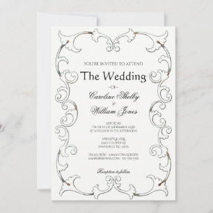 Elegant Gold Filigree Simple Wedding Invitation