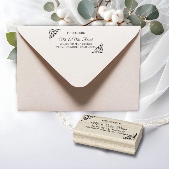 Elegant Gold Filigree , Wedding Return Address Rubber Stamp (Creator Uploaded)