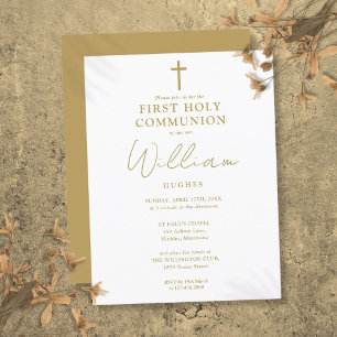 Elegant Gold First Holy Communion Invitation Postcard