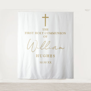 Elegant Gold First Holy Communion Photo Backdrop Tapestry