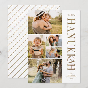 Elegant Gold Five Photo Collage Hanukkah Holiday Card