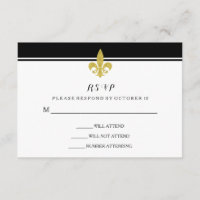 Elegant Gold Fleur de Lis Black and White RSVP