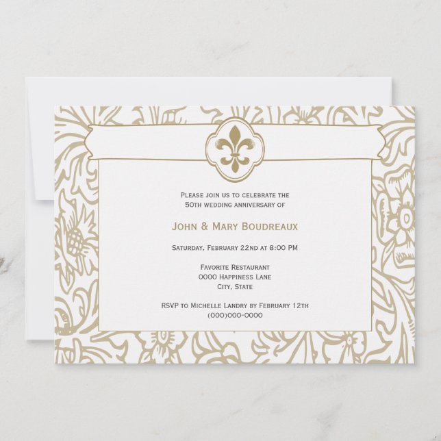 Elegant Gold Fleur de Lis Event Invitations (Front)