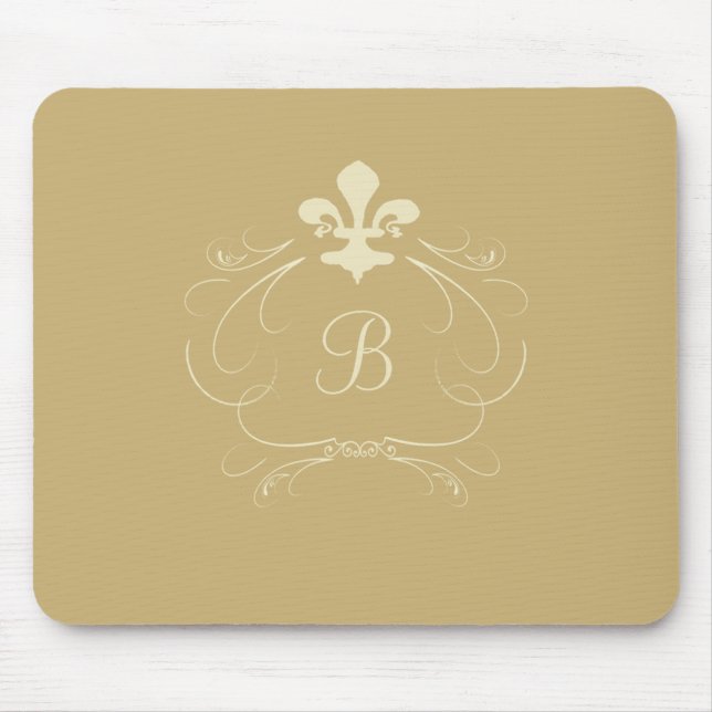 Elegant Gold Fleur de Lis Monogram Mouse Mat (Front)
