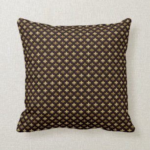 Elegant Gold Fleur De Lis Pattern Black Cushion