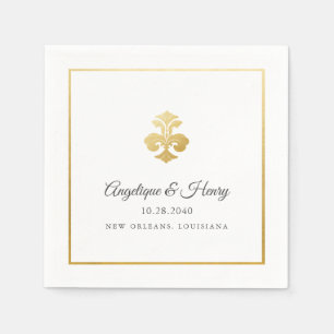 Elegant Gold Fleur de Lis Personalised Wedding Napkin