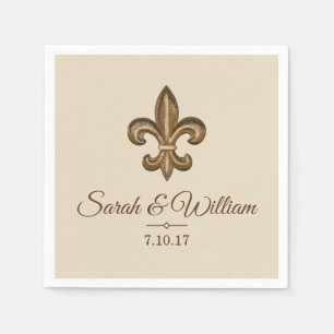 Elegant Gold Fleur de Lis & Taupe Personalised Napkin