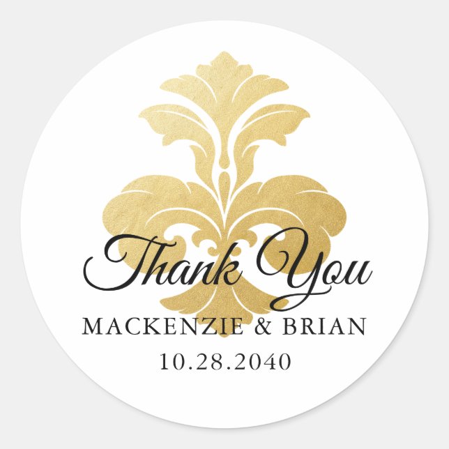 Elegant Gold Fleur de Lis Thank You Classic Round Sticker (Front)
