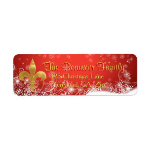 Elegant Gold Fleur Red Holiday Address Labels