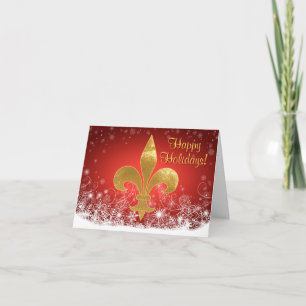 Elegant Gold Fleur Red Holiday Card