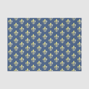 Elegant Gold Fleurs de lys French Blue Background Tissue Paper