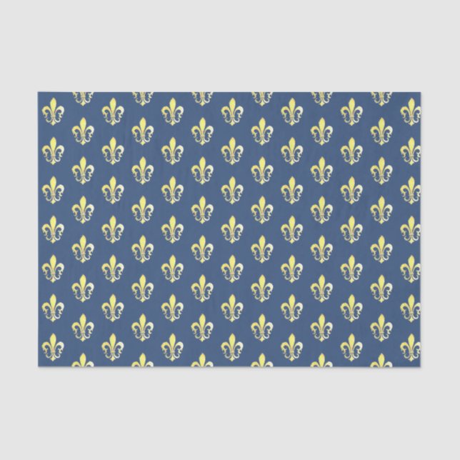 Elegant Gold Fleurs de lys French Blue Background Tissue Paper (Front)