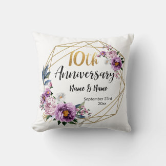 Elegant Gold Floral 10 Year Anniversary  Cushion