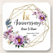 Elegant Gold Floral 1st Year Anniversary