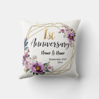 Elegant Gold Floral 1st Year Anniversary Cushion
