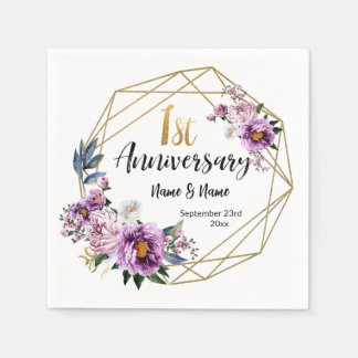Elegant Gold Floral 1st Year Anniversary Napkin