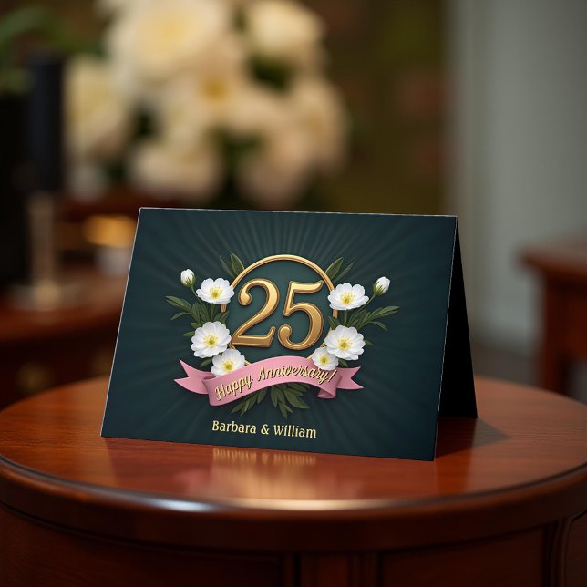 Elegant Gold Floral 25th Wedding Anniversary Card (Creator Uploaded)
