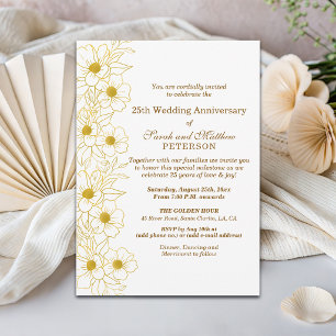 Elegant Gold Floral 25th Wedding Anniversary Invitation