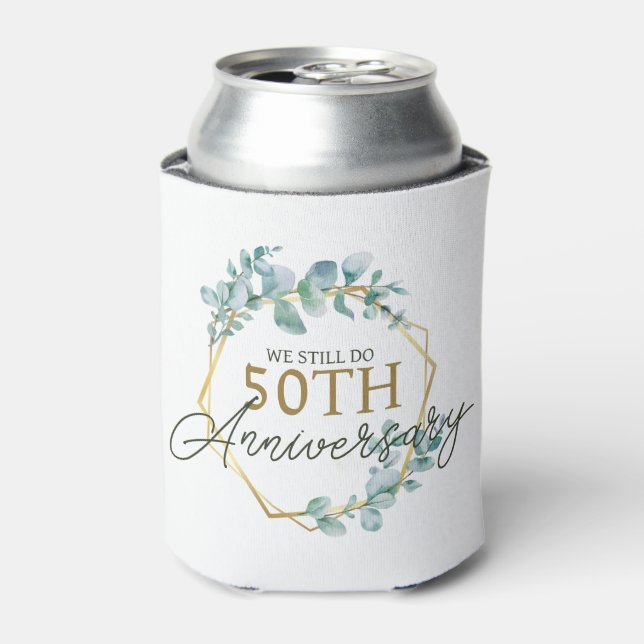 Elegant Gold Floral 50th Wedding Anniversary Can Cooler (Can Front)