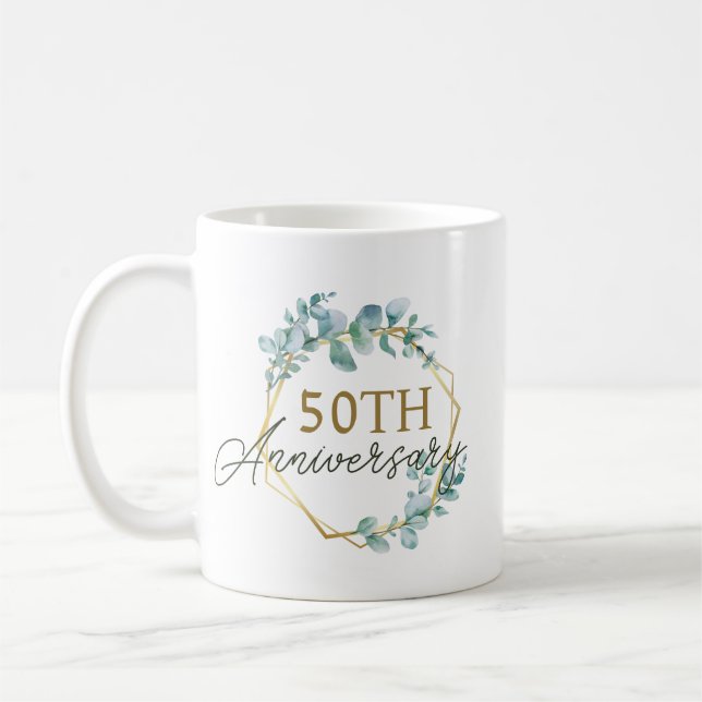 Elegant Gold Floral 50th Wedding Anniversary Coffee Mug (Left)