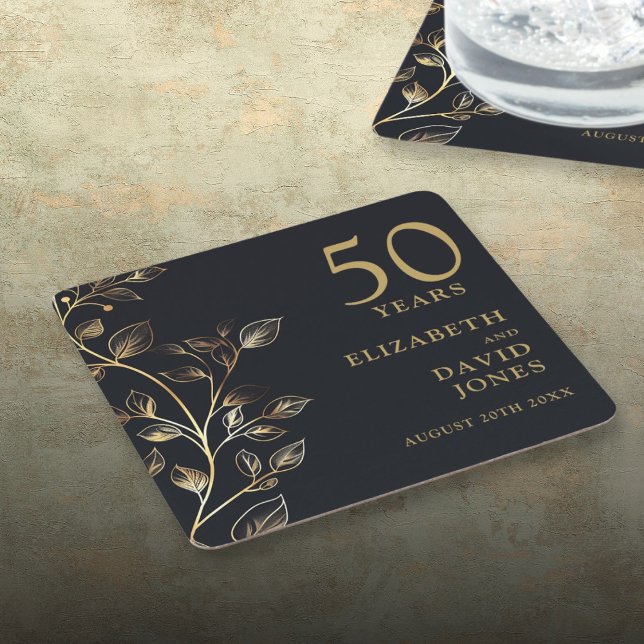 Elegant Gold Floral 50th Wedding Anniversary Square Paper Coaster (Elegant Gold Floral 50th Wedding Anniversary Square Paper Coaster)
