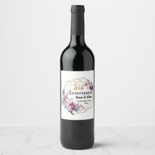 Elegant Gold Floral 5 Year Anniversary  Wine Label